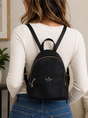 Kate Spade Jackson Medium Backpack Front Zip Pocket Adjustable Straps Black